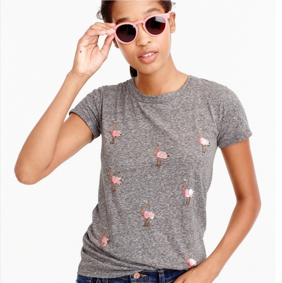 J. Crew Sequined Ostrich Tee - Picture 1 of 4